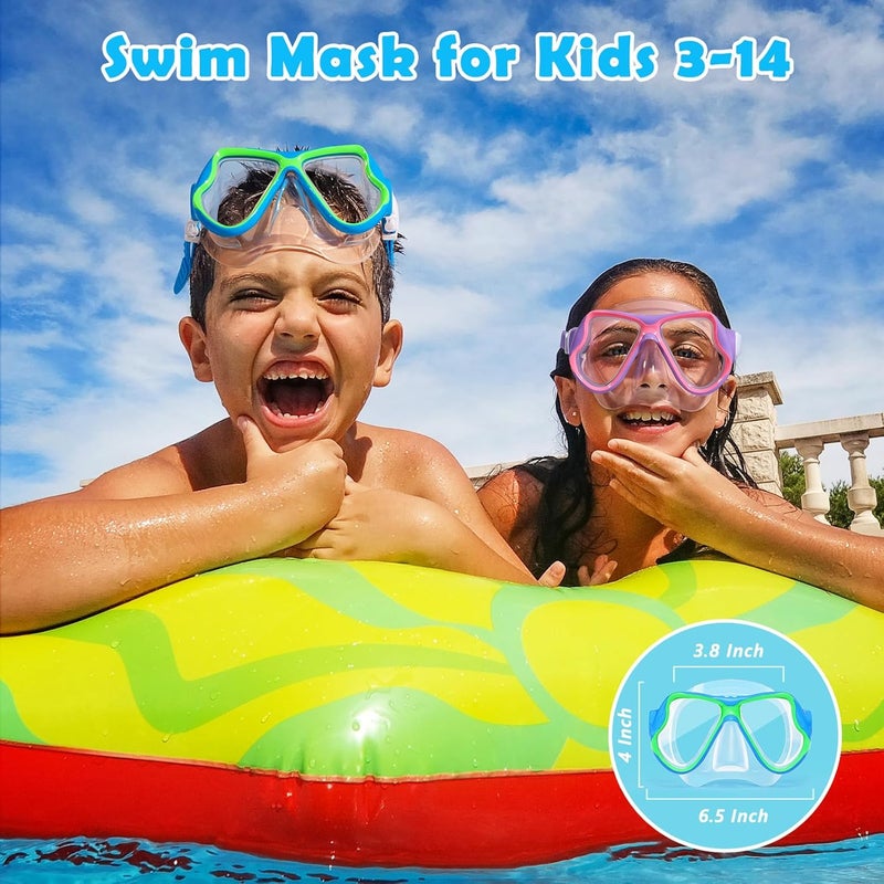 Freela 2 Pack Kids Swim Goggles Mask for Boys Girls 3-14, Tempered Glass Lens 180° HD View with Nose Cover for Pool Beach - Image 2